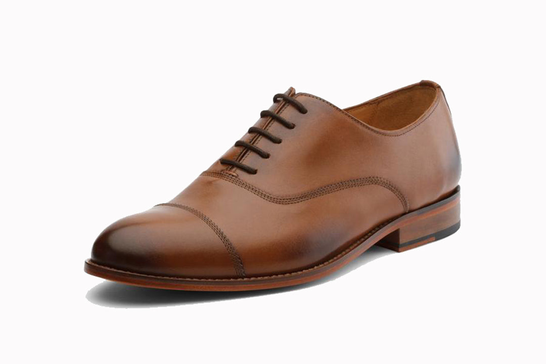 Tan Brown Leather Formal Toe Cap Oxford Lace Up Shoes for Men with Leather Sole. Goodyear Welted Construction Available.