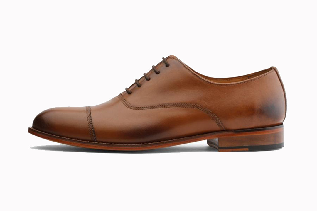 Tan Brown Leather Formal Toe Cap Oxford Lace Up Shoes for Men with Leather Sole. Goodyear Welted Construction Available.