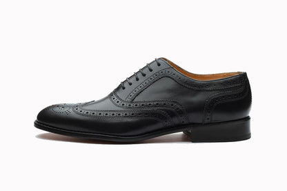 Black Leather Formal Oxford Wingtip Brogue Lace Up Shoes for Men with Leather Sole. Goodyear Welted Construction Available.