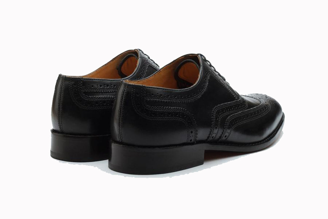 Black Leather Formal Oxford Wingtip Brogue Lace Up Shoes for Men with Leather Sole. Goodyear Welted Construction Available.
