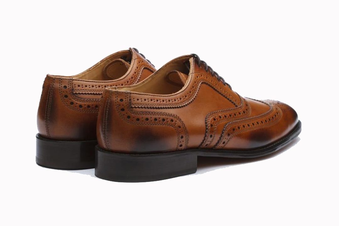SUITCAFE Full Brogue Cognac and Green Leather Patina Red Sole Men's Shoe 6
