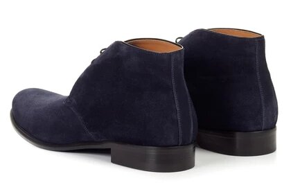 Navy Blue Suede Leather Formal Chukka Boot Lace Up Shoes for Men with Leather Sole. Goodyear Welted Construction Available.