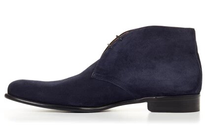 Navy Blue Suede Leather Formal Chukka Boot Lace Up Shoes for Men with Leather Sole. Goodyear Welted Construction Available.