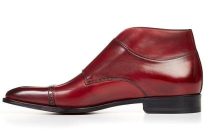 Burgundy Leather Formal Toe Cap Double Monk Strap Buckle Boot Shoes for Men with Leather Sole. Goodyear Welted Construction Available.