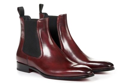 Burgundy Ox Blood Red Leather Formal Chelsea Boot Slip On Shoes for Men with Leather Sole. Goodyear Welted Construction Available.
