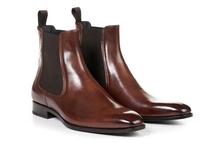 Brown Leather Formal Chelsea Boot Slip On Shoes for Men with Leather Sole. Goodyear Welted Construction Available.