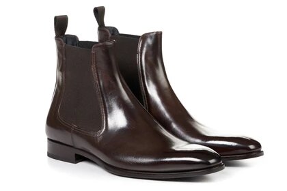 Dark Brown Leather Formal Chelsea Boot Slip On Shoes for Men with Leather Sole. Goodyear Welted Construction Available.