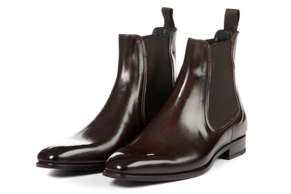 Dark Brown Leather Formal Chelsea Boot Slip On Shoes for Men with Leather Sole. Goodyear Welted Construction Available.