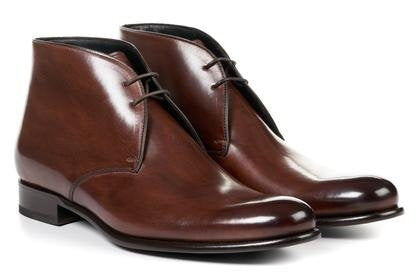 Tan Brown Patina Finish Leather Formal Chukka Boot Lace Up Shoes for Men with Leather Sole. Goodyear Welted Construction Available.