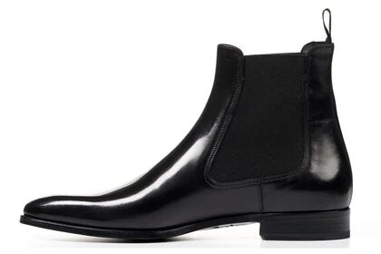 Black Leather Formal Chelsea Boot Slip On Shoes for Men with Leather Sole. Goodyear Welted Construction Available.