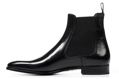 Black Leather Formal Chelsea Boot Slip On Shoes for Men with Leather Sole. Goodyear Welted Construction Available.