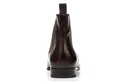 Dark Brown Leather Formal Chelsea Boot Slip On Shoes for Men with Leather Sole. Goodyear Welted Construction Available.