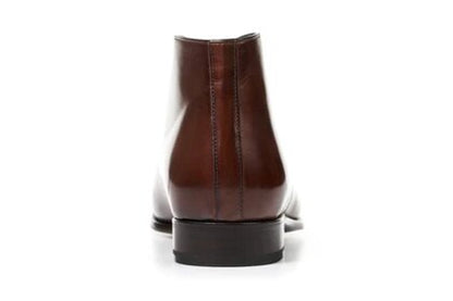 Tan Brown Patina Finish Leather Formal Chukka Boot Lace Up Shoes for Men with Leather Sole. Goodyear Welted Construction Available.