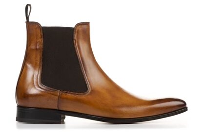Light Tan Leather Formal Chelsea Boot Slip On Shoes for Men with Leather Sole. Goodyear Welted Construction Available.