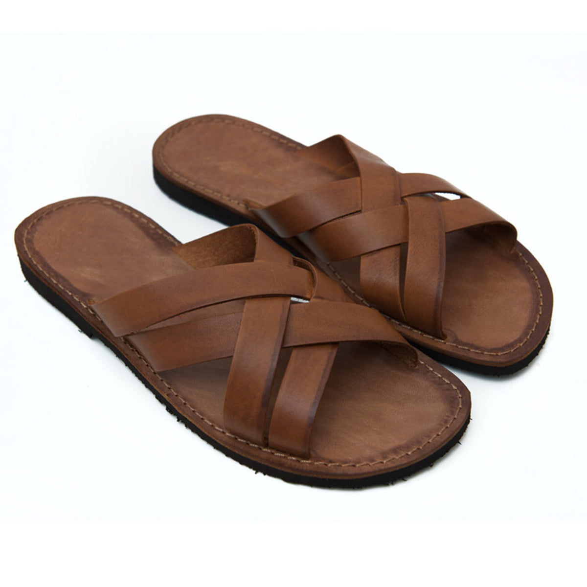 Tan Leather Strap Chappal – The Royale Peacock - Main Image