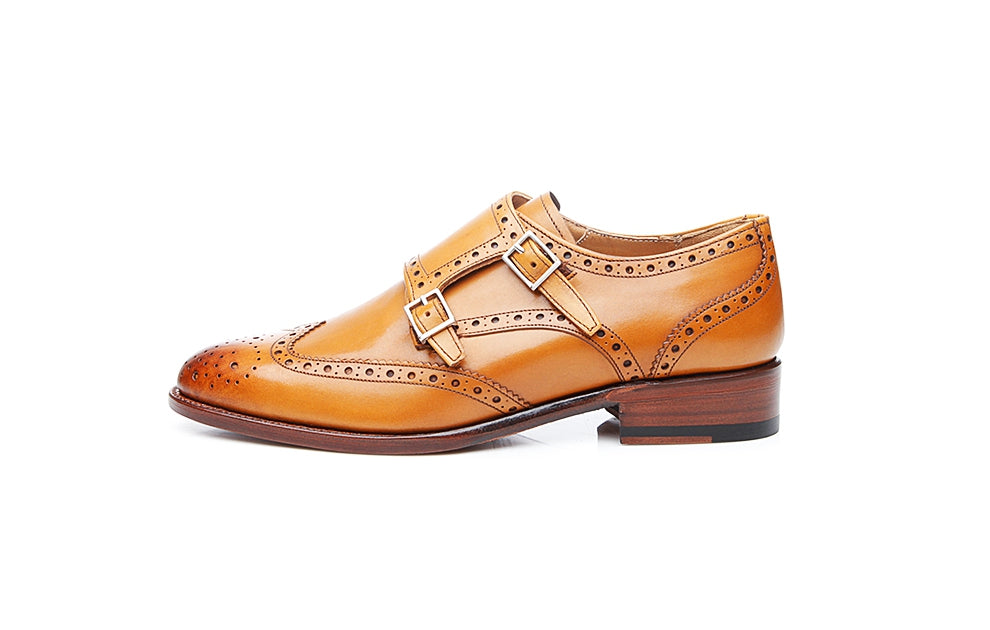 Victoria Sun Tan Leather Double Monk for Women