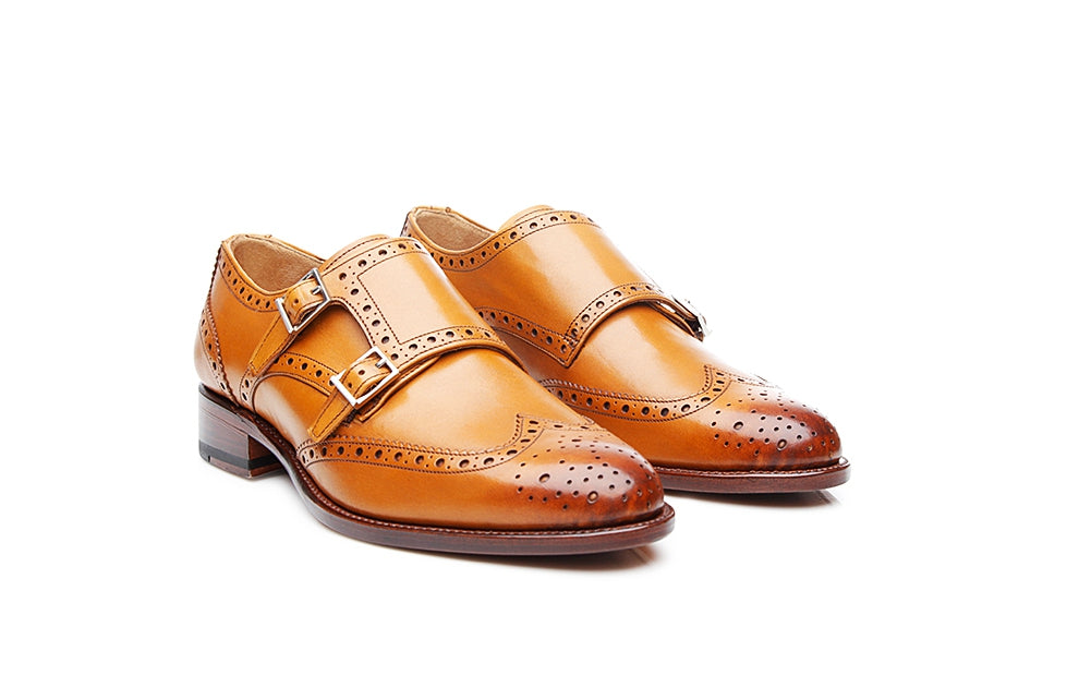 Victoria Sun Tan Leather Double Monk for Women