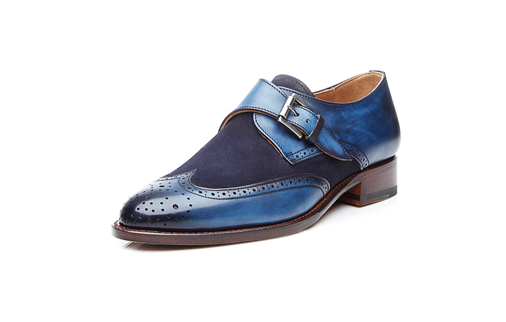 Evelyn Navy Blue Patina Leather Single Monk for Women