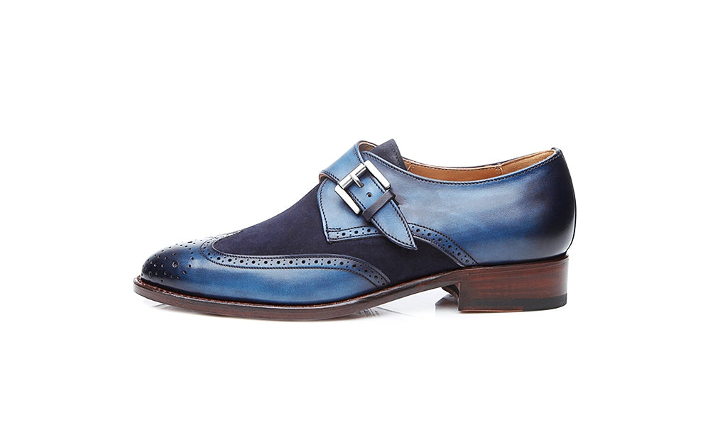 Evelyn Navy Blue Patina Leather Single Monk for Women