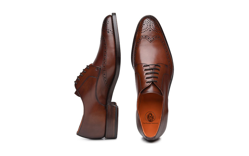 Brown Leather Derby Shoes for Men | The Royale Peacock Brown Leather Derby Shoes for Men | The Royale Peacock